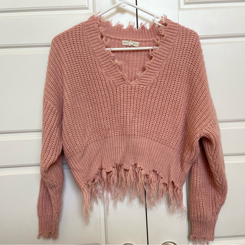 Coco + Jaimeson Pink Distressed Sweater